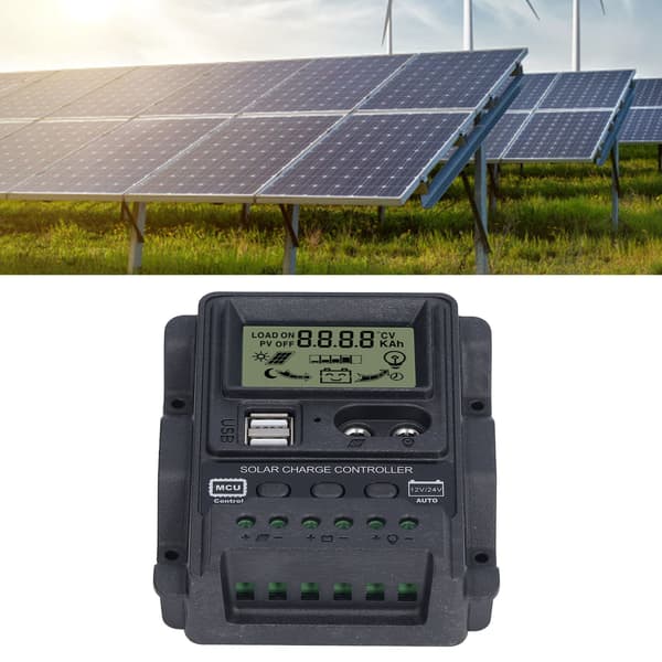 Solpanel PWM-controller 12V/24V 10A Dobbelt USB LCD-display ABS Lysstyring 130W/260W