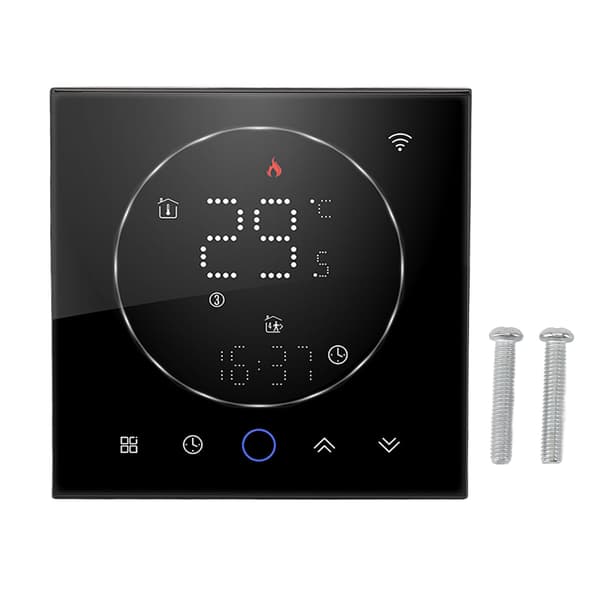 Smart Home Termostat Programmerbar WiFi Termostat med Touchscreen Farvedisplay til Kedelopvarmning AC95‑240V Sort