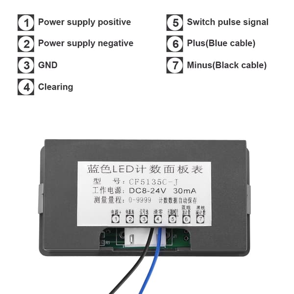 DC LED Digital Display 4-siffrig 0-9999 Upp/Ner Plus/Minus Panelräknare Mätare Blå