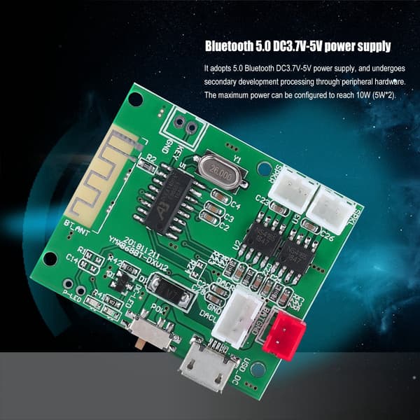 Bluetooth 5.0 2*5W Forstærkerkort AUX Audio Input Strømforstærkerkort 3.7V 5V