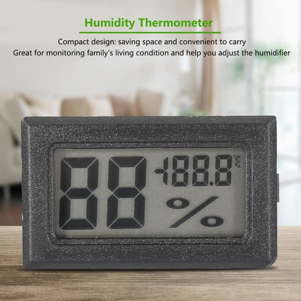 Digital LCD Hygrometer Indendørs Termometer Fugtighedsmåler til Hjem, Kontor, Drivhus (Sort)