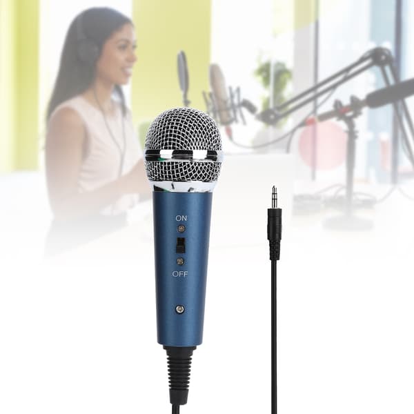 Kablet kondensatormikrofon 3,5 mm med U-formet 3,5 mm lydadapter til computerkaraoke (blå)