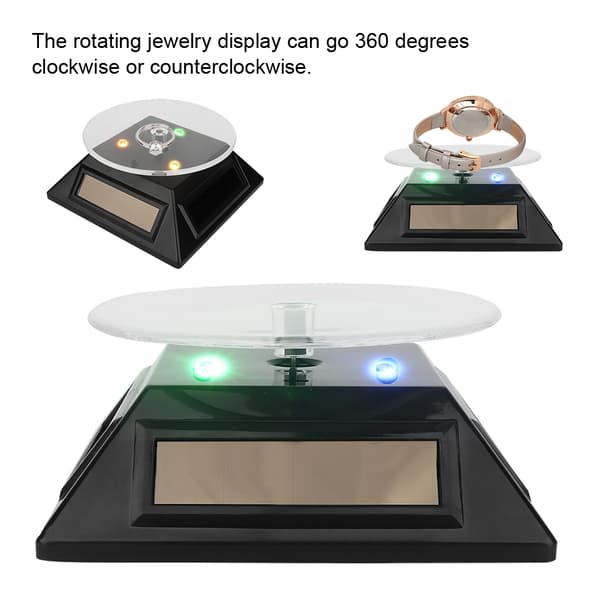 Roterende Solar LED Smykke Ur Telefon Display Stand til Makeup