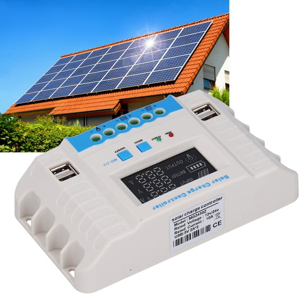 PWM Solar Charge Controller 10A 12V/24V LCD Display ABS Housing MG2430Z til Hjemmesystem