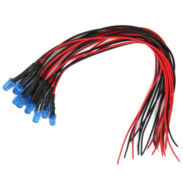 100 st 12V Blå 5mm Förkopplade LED-dioder, 20cm Kabel, Klara Lins Ljusemitterande Pärlor