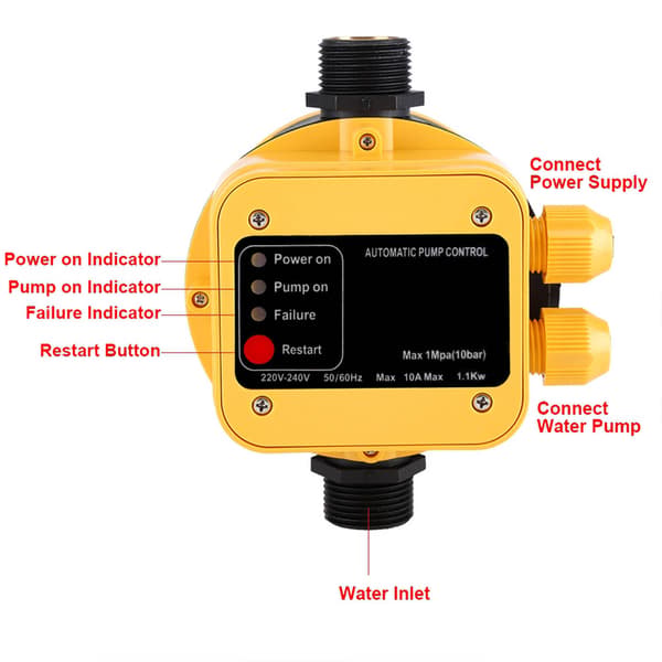 Automatisk tryckregulator för vattenpump med mätare, elektrisk regulator för hemmabruk