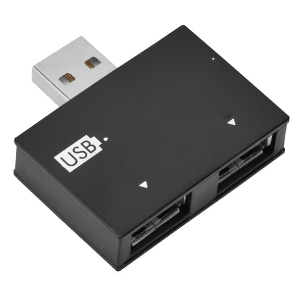 Hub USB2.0 Han til 2-ports USB Dobbelt Oplader Splitter Adapter Konverter Koncentrator (Sort)