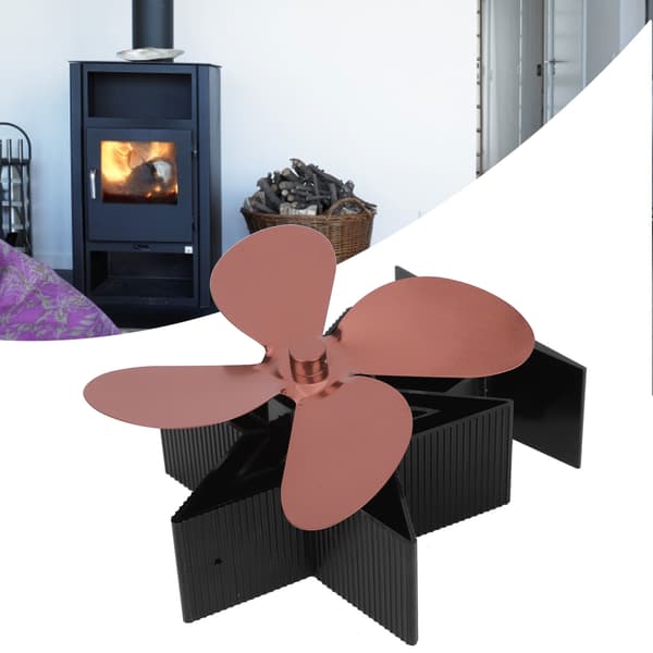 4-bladet varmefyret brændeovnsventilator, bronze pejs tilbehør til varm luftcirkulation