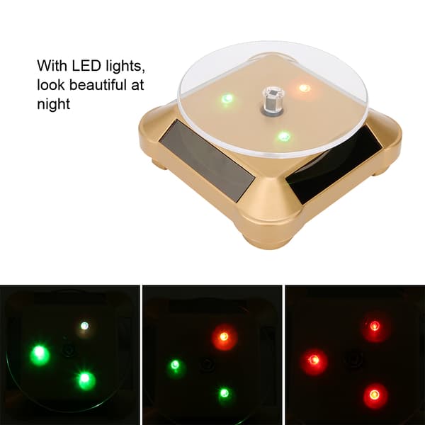 Solar Roterende Display Stand LED Drejeskive til Smykker & Telefon, Guld, Lys Op