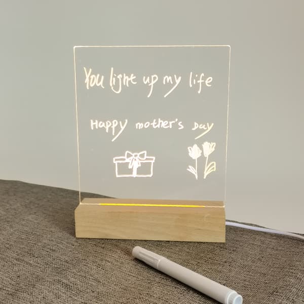 Desktop Lysende Memo Note Board Plug In LED Lampe Base DIY Graffiti Akryl Besked Natlys