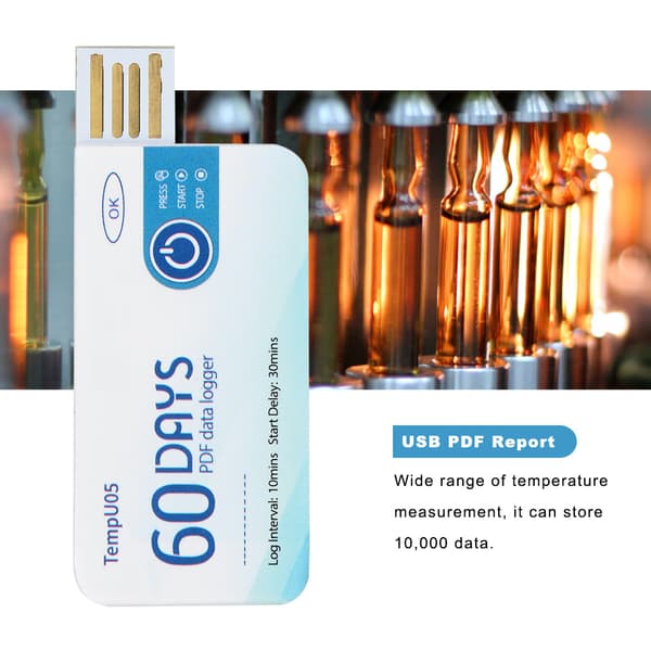 TempU05 Engångs Temperaturdatalogger Engångs USB Temperaturinspelare PDF-rapport