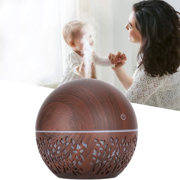 130 ml luftfugter aroma luftdiffuser udhulet USB 7 farver lys lav støj luftfugter (mørkt trækorn)