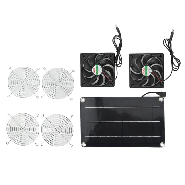 Solarventilator Bærbar Sikker Miljøvenlig Dobbelt Udsugningsventilator med Solpanel til Kæledyrshus DC 12V