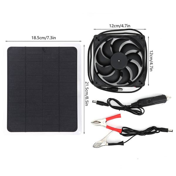 10W 12V solpanel batterioplader med USB-udgang, kæledyrsudsugningsventilatorsæt