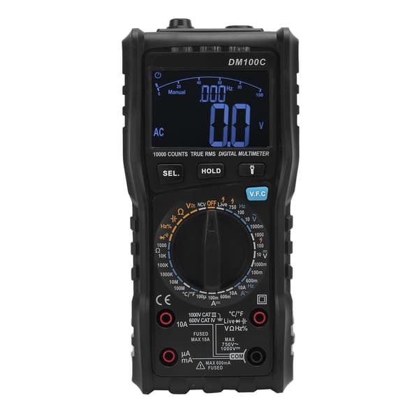 DM100C Digital Tangamperemeter True RMS 10A/999.9V Tester til Elektrikere