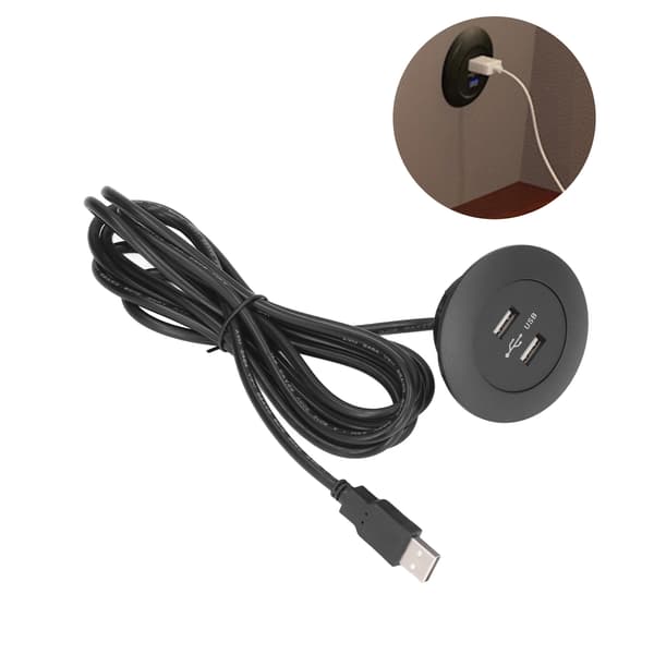 Sofa Dobbelt USB Opladerstik Indbygget Sort til Hjemmemøbler
