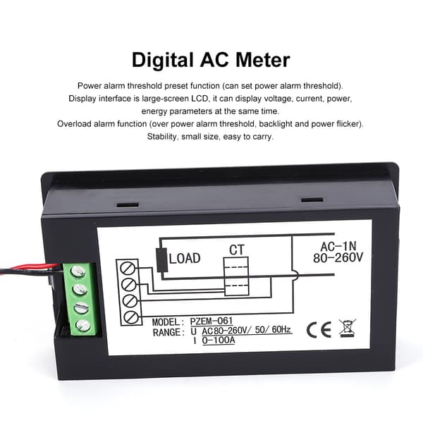 Multifunktionel LCD Digital AC Spændings Strøm Effekt Energimåler Tester, 60A, 110-220V