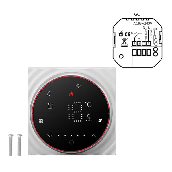 Smart termostat 1 vecka programmerbar LED-display infälld rektangulär bas digital termostat AC95-240V för pannvärmesystem svart