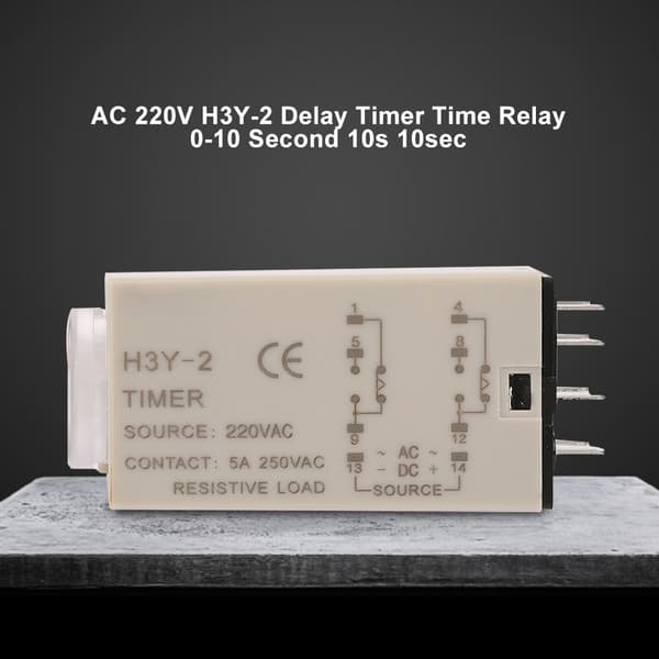 H3Y-2 Timerrelæ AC 220V 0-10s Forsinkelsestidskontakt 10 Sekunder