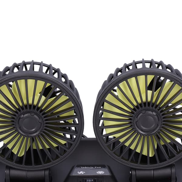 12V 360° Roterbar Dobbelt-Hoved 5-Bladet Bilkøleventilator, 2 Hastigheder, Gul Klinge til Køretøjsinteriør