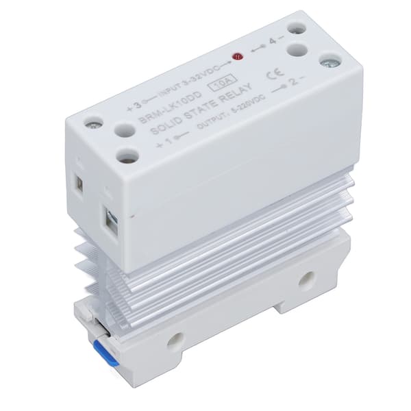 Solid State Relæ, DC-styring 3-32V, Skift 5-220V, 10A, DIN-skinne Montering, Enfaset SSR, med Køleplade