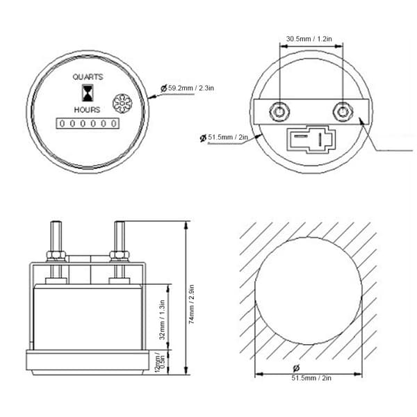 Digital LCD-timetæller til generator og maskiner, 0-999999.99H, motortimer