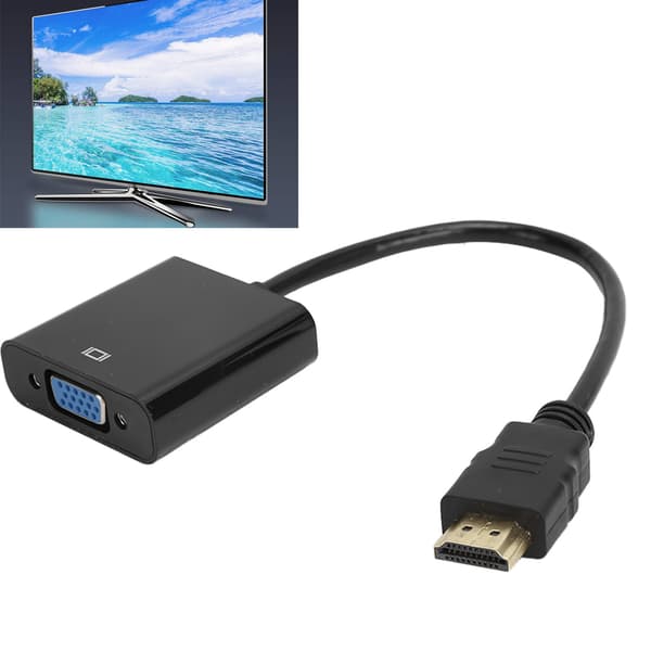 HD Multimedia Interface til VGA-adapterkonverterkabel til computer, bærbar computer, skærm, projektor, sort