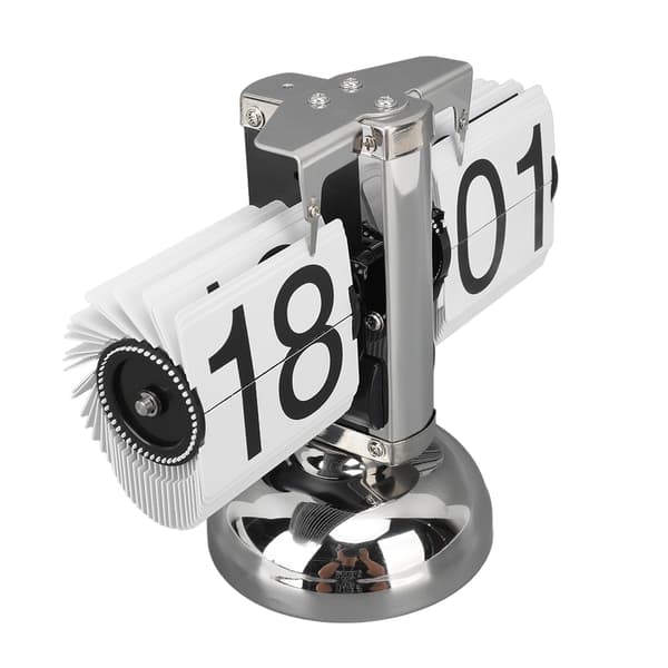 Flip Clock Stor Nummer Batteridrevet 304 Rustfrit Stål Bordplade Retro Flip Clock til Hjemmekontor 24 Timer Hvid Side
