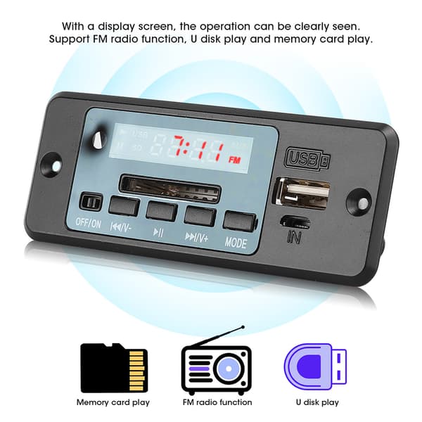 5V MP3 Audio Decoder Modul USB FM Radio MP3 Afkodningskort Musikafspiller med Strømforstærker Sort