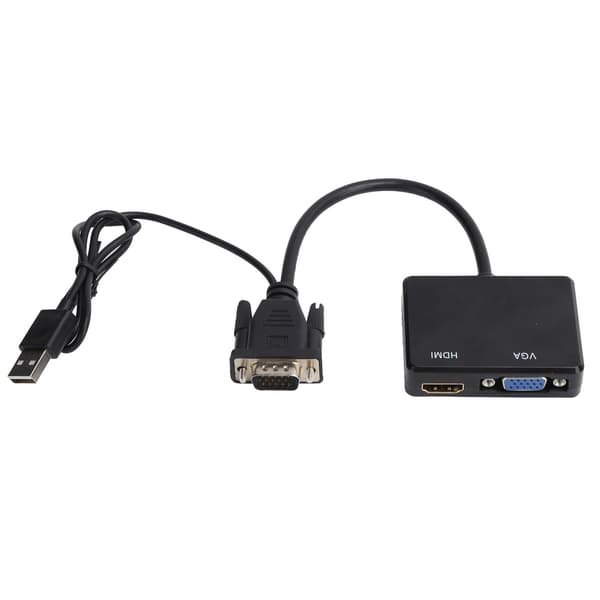 VGA til VGA High Definition Multimedia Interface Splitter Konverter Understøtter Dobbelt Skærmadapter Sort