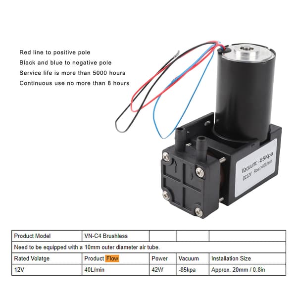 12V DC Borstlös Mini Vakuumpump Tyst Industridel VN-C4