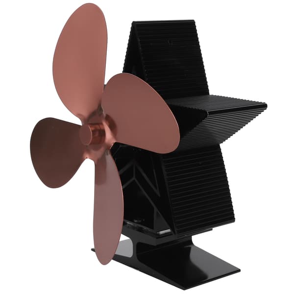 4-bladet varmefyret brændeovnsventilator, bronze pejs tilbehør til varm luftcirkulation