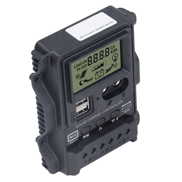 Solpanel PWM-controller 12V/24V 10A Dobbelt USB LCD-display ABS Lysstyring 130W/260W