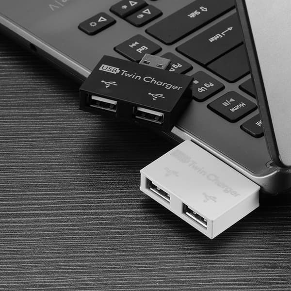 Mini USB Hub 2-port USB dobbelt oplader splitter adapter konverter til pc USB-flashdrev