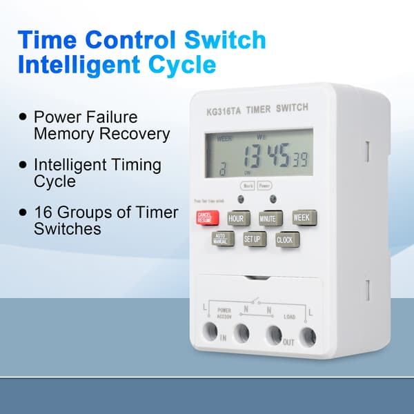 KG316TA 220V Digital Timerkontakt, Mikrocomputer Programmerbar Tidsstyring til Gadelamper, Lysbokse, Neonlys og Udstyr