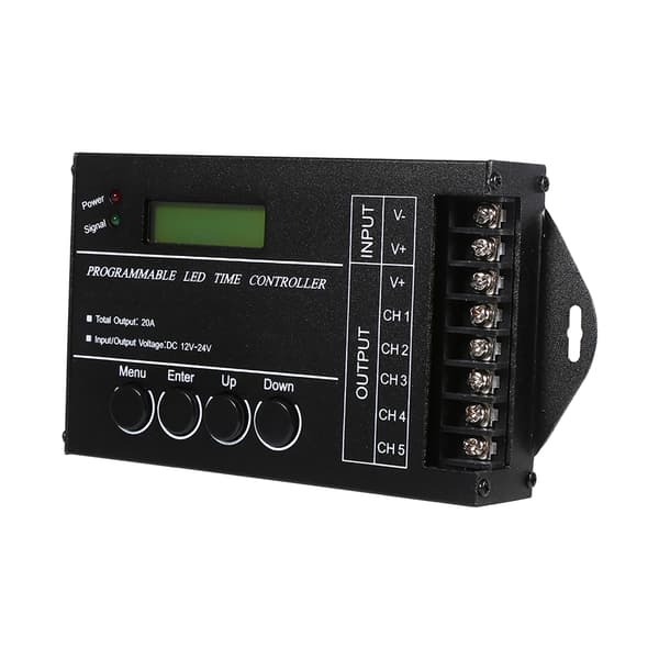 DC12/24V 20A Programmerbar LED Tidsstyring 5 Kanaler Farvejusterbar Med CD USB-kabel