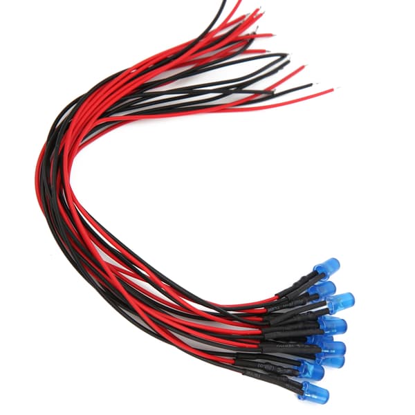 100 st 12V Blå 5mm Förkopplade LED-dioder, 20cm Kabel, Klara Lins Ljusemitterande Pärlor