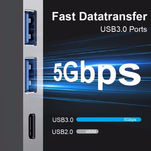 USB-C Hub 5-i-1 med PD Power Delivery, Multi-Port Adapter til telefoner, tablets og laptops