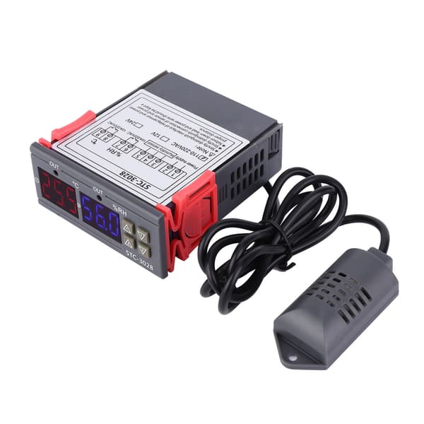 Digitalt display temperatur- og fugtighedsregulator med integreret sensor (110V-220VAC)