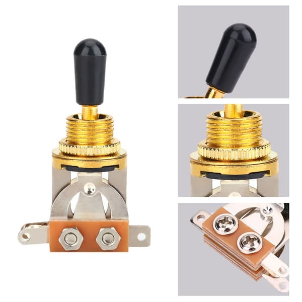 1 stk. 3-vejs vippekontakt med sort spids, reservedel til LP-stil elguitar (guld)