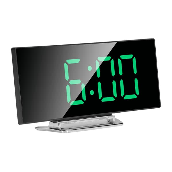 LED Digitalt Vækkeur, Buet Spejldesign, Lysende Display, Smart Elektronisk Bordur