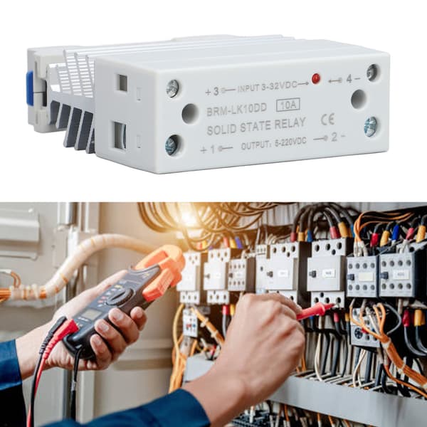 Solid State-relä, DC-styrning 3-32V, omkoppling 5-220V, 10A, DIN-skenmontering, enfas SSR, med kylfläns
