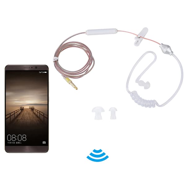In-ear headset med luftrörssäkerhet och mikrofon för iOS och Android, transparent, enkel