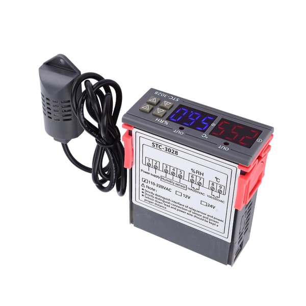 Digitalt display temperatur- og fugtighedsregulator med integreret sensor (110V-220VAC)