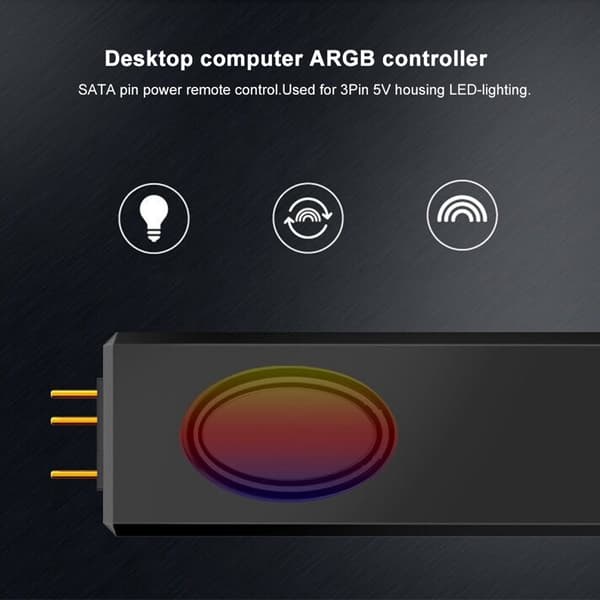 RF fjernbetjening blæser lys controller PC tilbehør 5V Symphony ARGB sort SATA-Pin (sort)