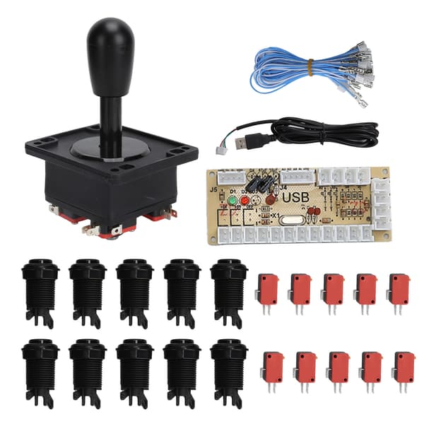 Arkadespil DIY-sæt Joystick-tilbehør med USB-encoderkortadapter til pc-spil Sort