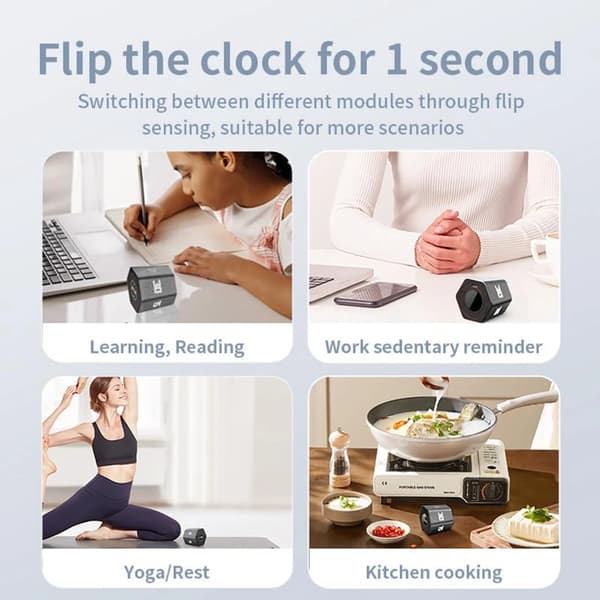 Genopladelig Magnetisk Pomodoro Terning Timer, USB-C Opladende Fokus Timer til Studie & Arbejde