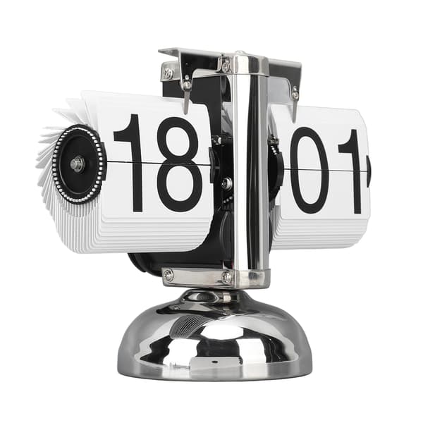 Flip Clock Stor Nummer Batteridrevet 304 Rustfrit Stål Bordplade Retro Flip Clock til Hjemmekontor 24 Timer Hvid Side