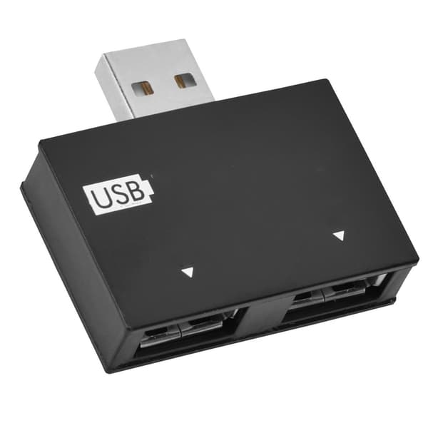 Hub USB2.0 Han til 2-ports USB Dobbelt Oplader Splitter Adapter Konverter Koncentrator (Sort)