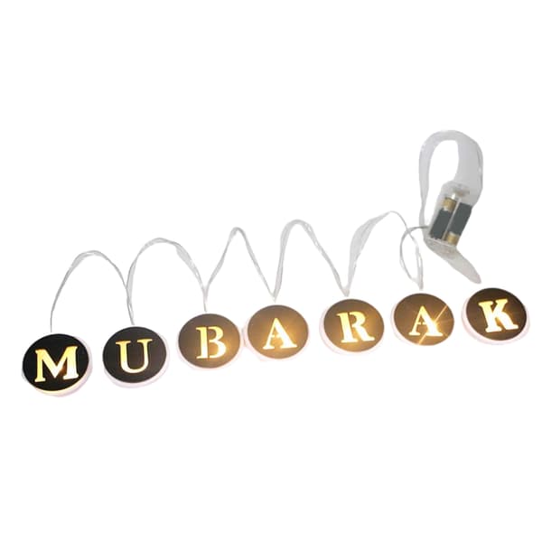 Ramadan Eid Mubarak LED Trä Ihåliga Bokstavsslingor, Hemfestinredning, 10-pack